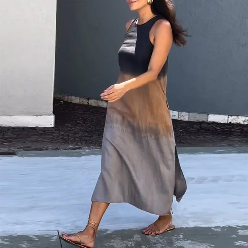 Nuvara | Esperanza | Vestido Largo de Verano Degradado Mujer Sin Mangas Abertura Lateral