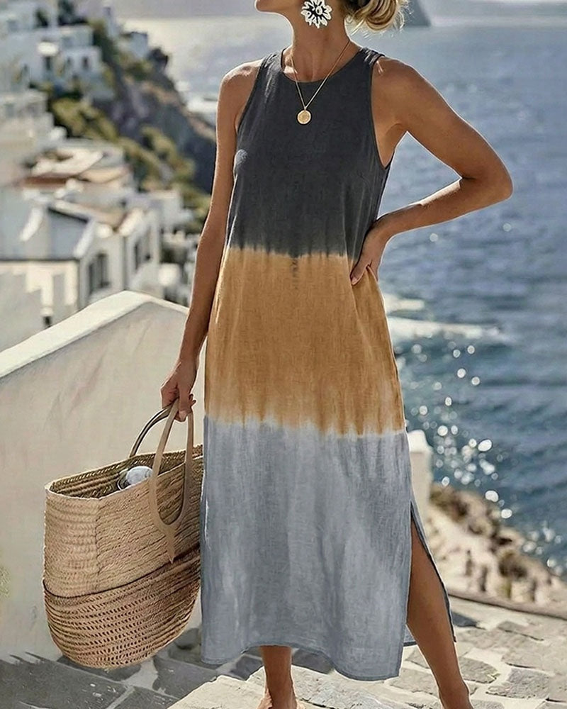 Nuvara | Esperanza | Vestido Largo de Verano Degradado Mujer Sin Mangas Abertura Lateral