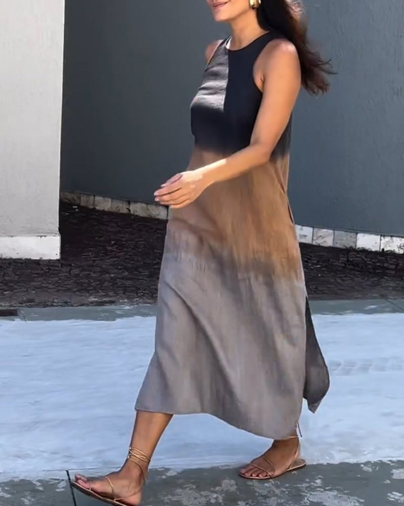 Nuvara | Esperanza | Vestido Largo de Verano Degradado Mujer Sin Mangas Abertura Lateral