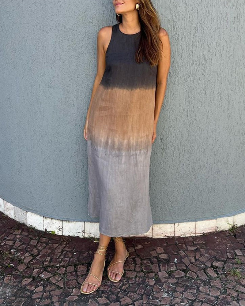 Nuvara | Esperanza | Vestido Largo de Verano Degradado Mujer Sin Mangas Abertura Lateral