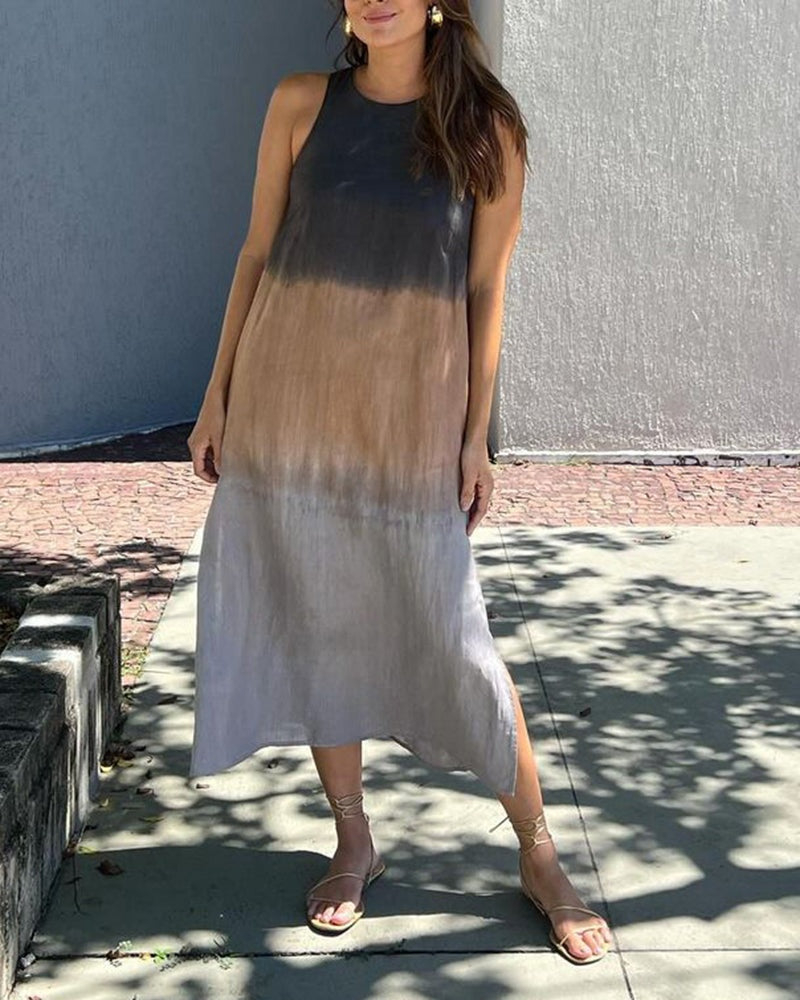 Nuvara | Esperanza | Vestido Largo de Verano Degradado Mujer Sin Mangas Abertura Lateral