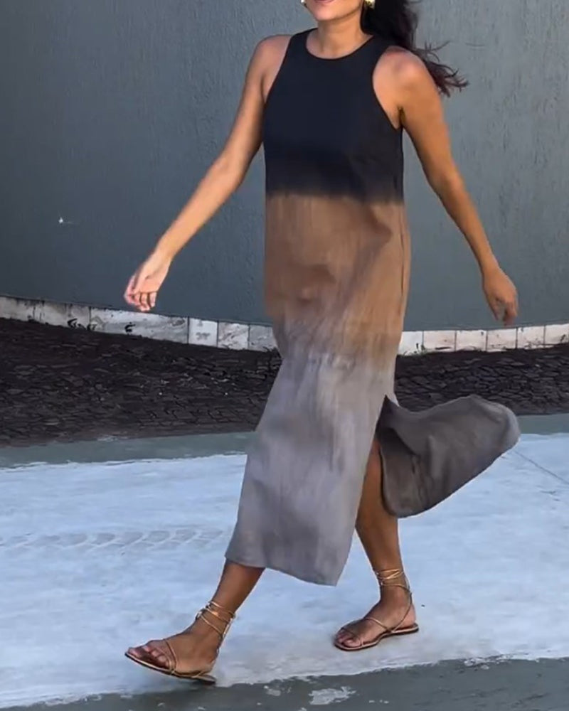 Nuvara | Esperanza | Vestido Largo de Verano Degradado Mujer Sin Mangas Abertura Lateral