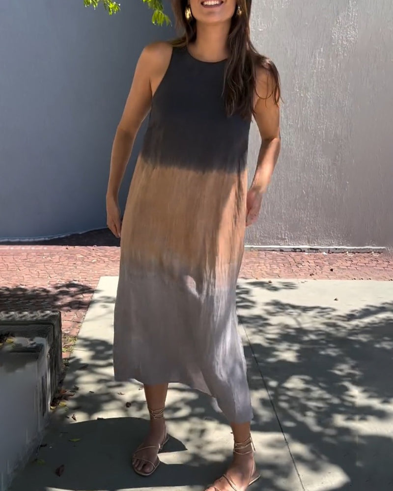 Nuvara | Esperanza | Vestido Largo de Verano Degradado Mujer Sin Mangas Abertura Lateral