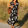 Nuvara | Esperanza | Vestido Casual Midi de Verano Estampado Geométrico Mujer Escote V