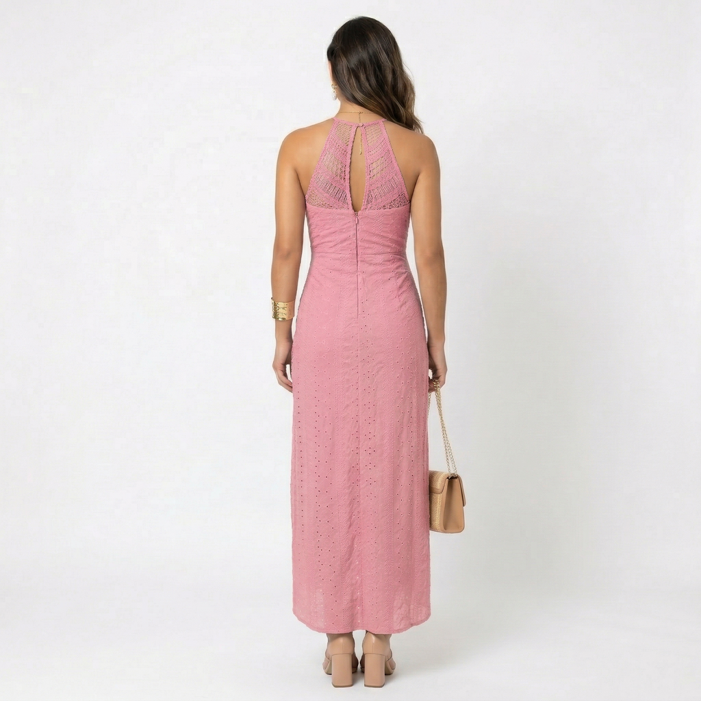 Nuvara | Esperanza | Vestido Midi de Verano Mujer Cuello Alto Crochet