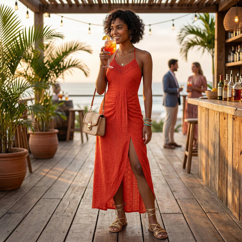 Nuvara | Esperanza | Vestido Midi de Verano Mujer Cuello Alto Crochet