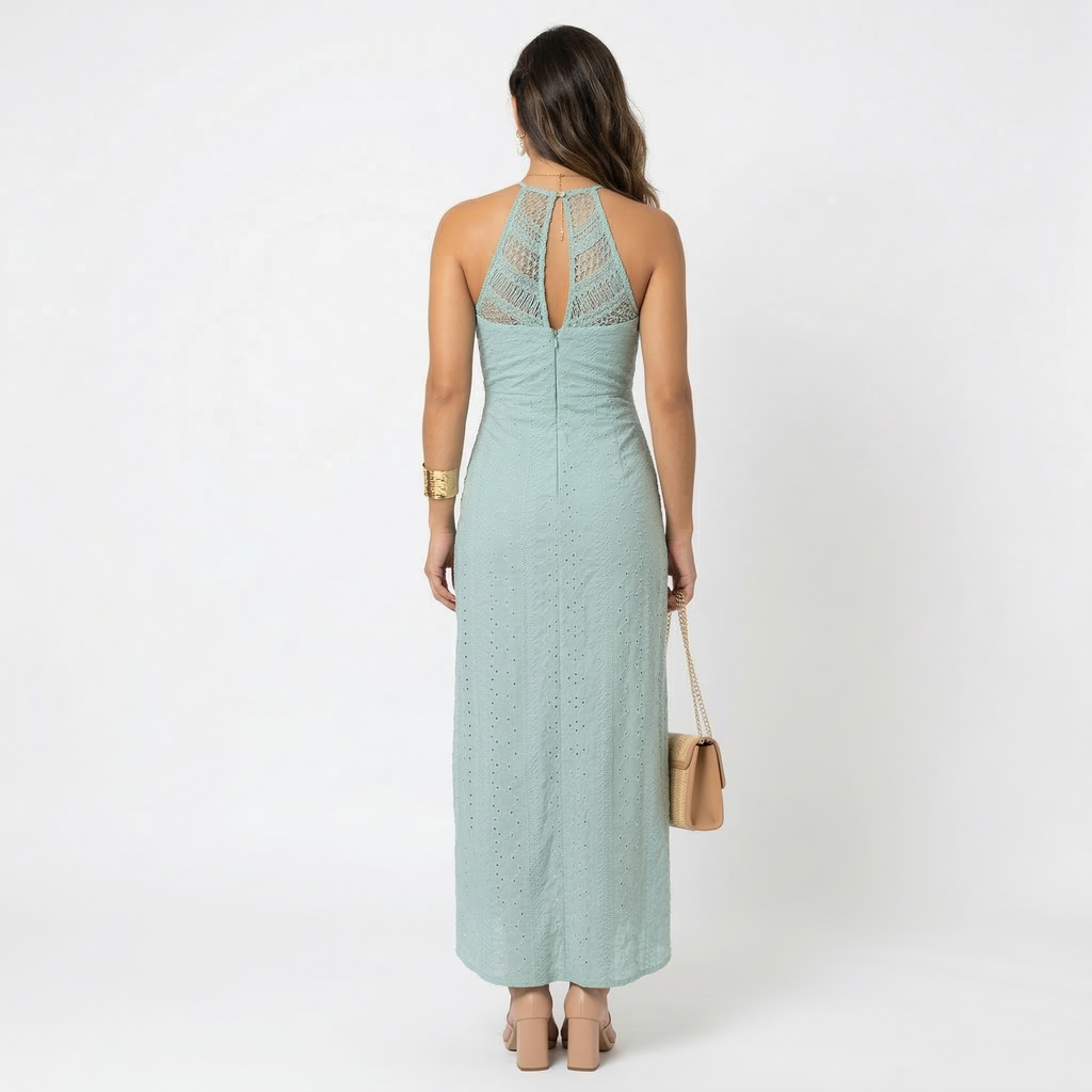 Nuvara | Esperanza | Vestido Midi de Verano Mujer Cuello Alto Crochet