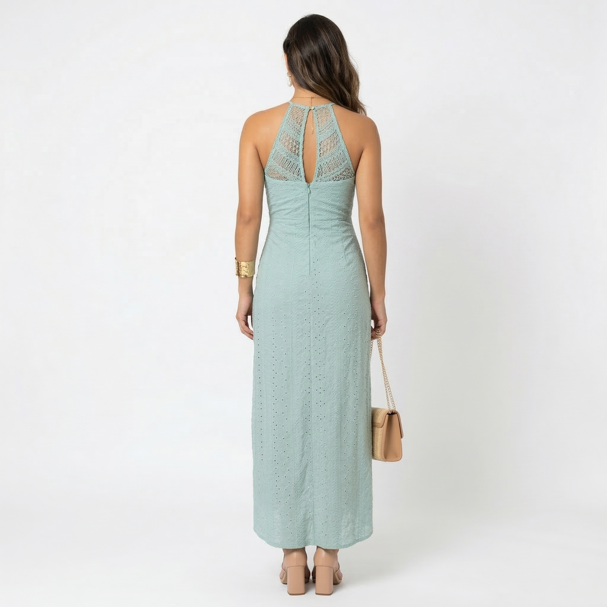 Nuvara | Esperanza | Vestido Midi de Verano Mujer Cuello Alto Crochet