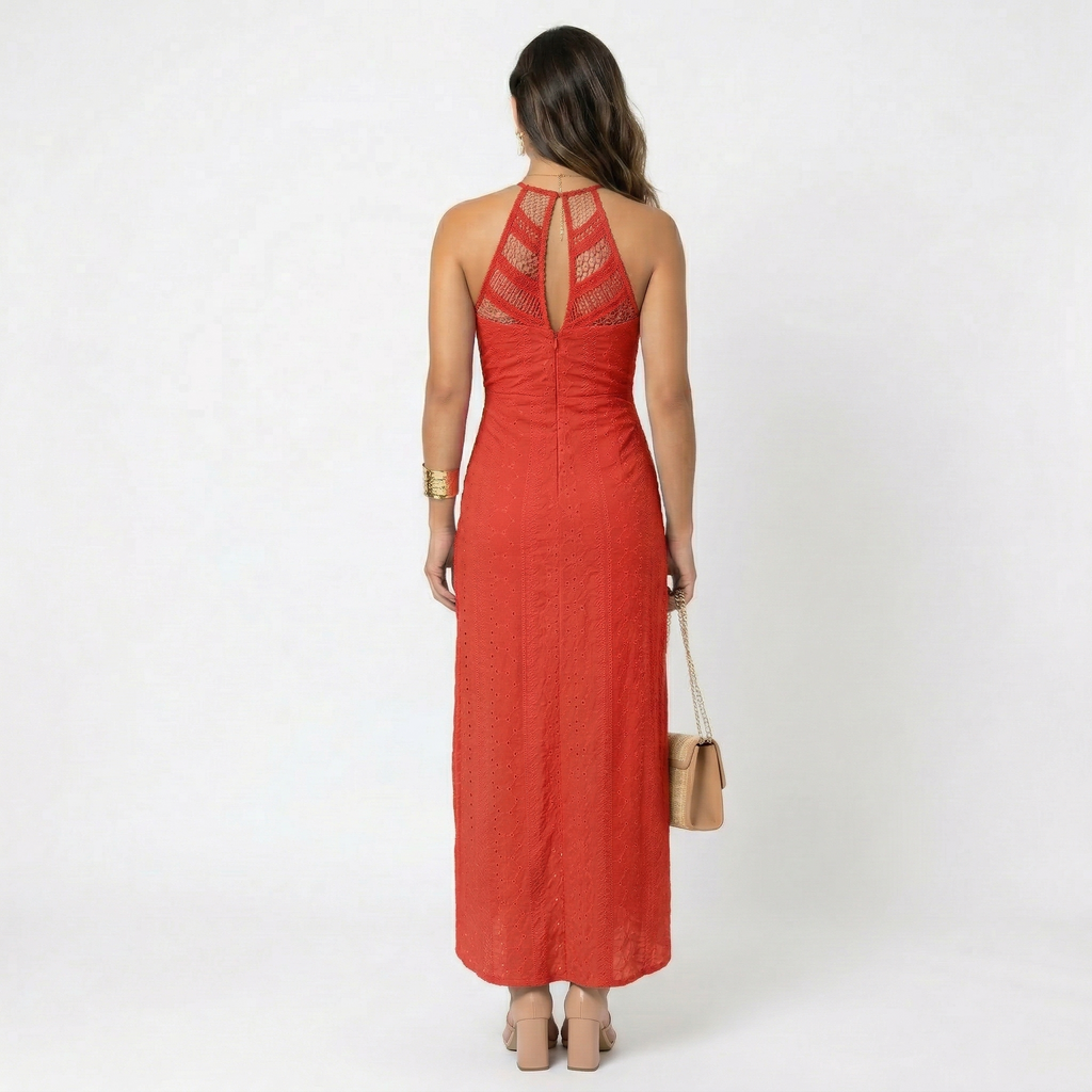 Nuvara | Esperanza | Vestido Midi de Verano Mujer Cuello Alto Crochet