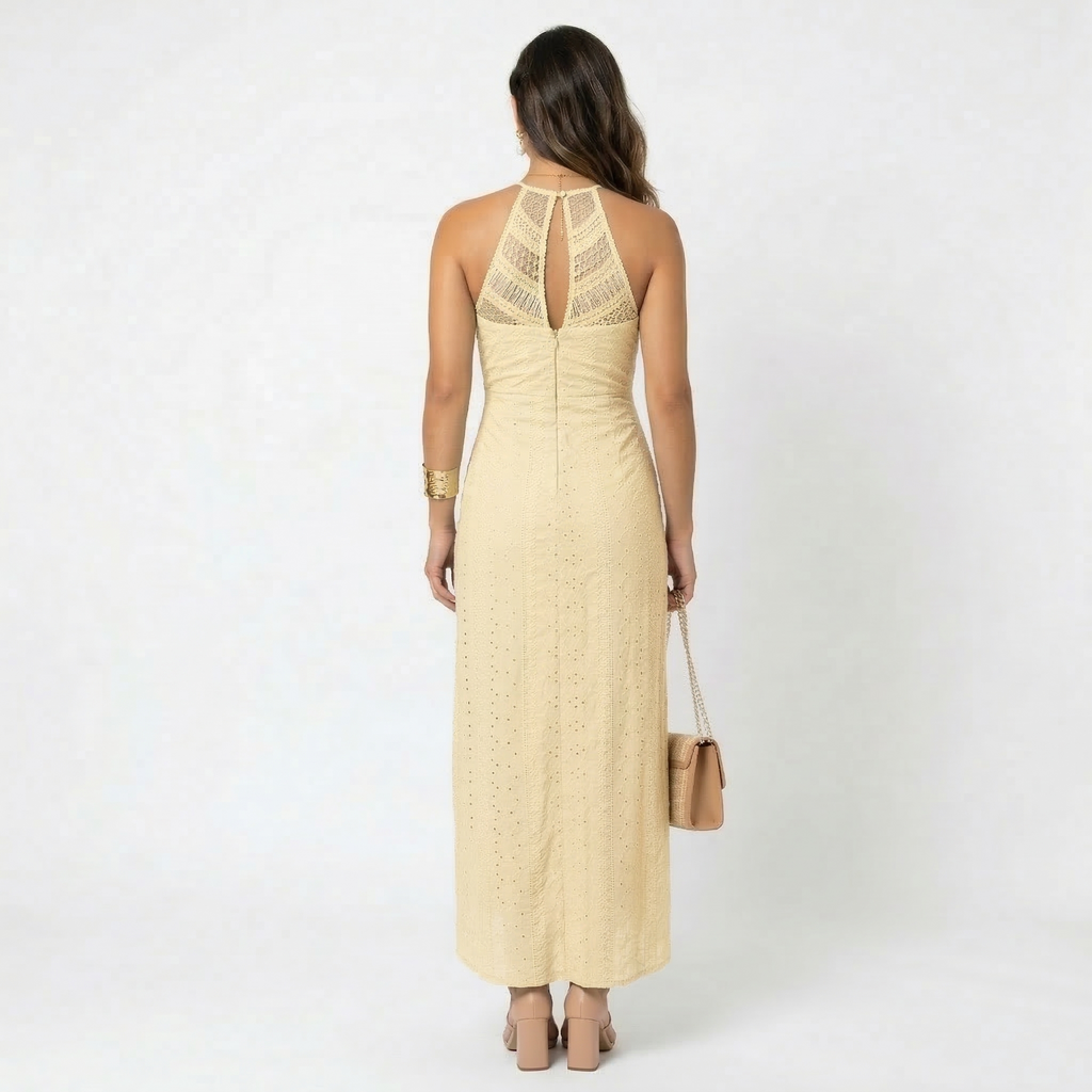 Nuvara | Esperanza | Vestido Midi de Verano Mujer Cuello Alto Crochet