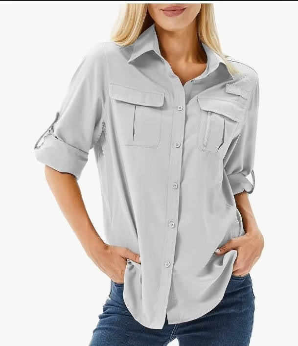 Esther | Camisa de Manga Larga Mujer Bolsillos Funcionales