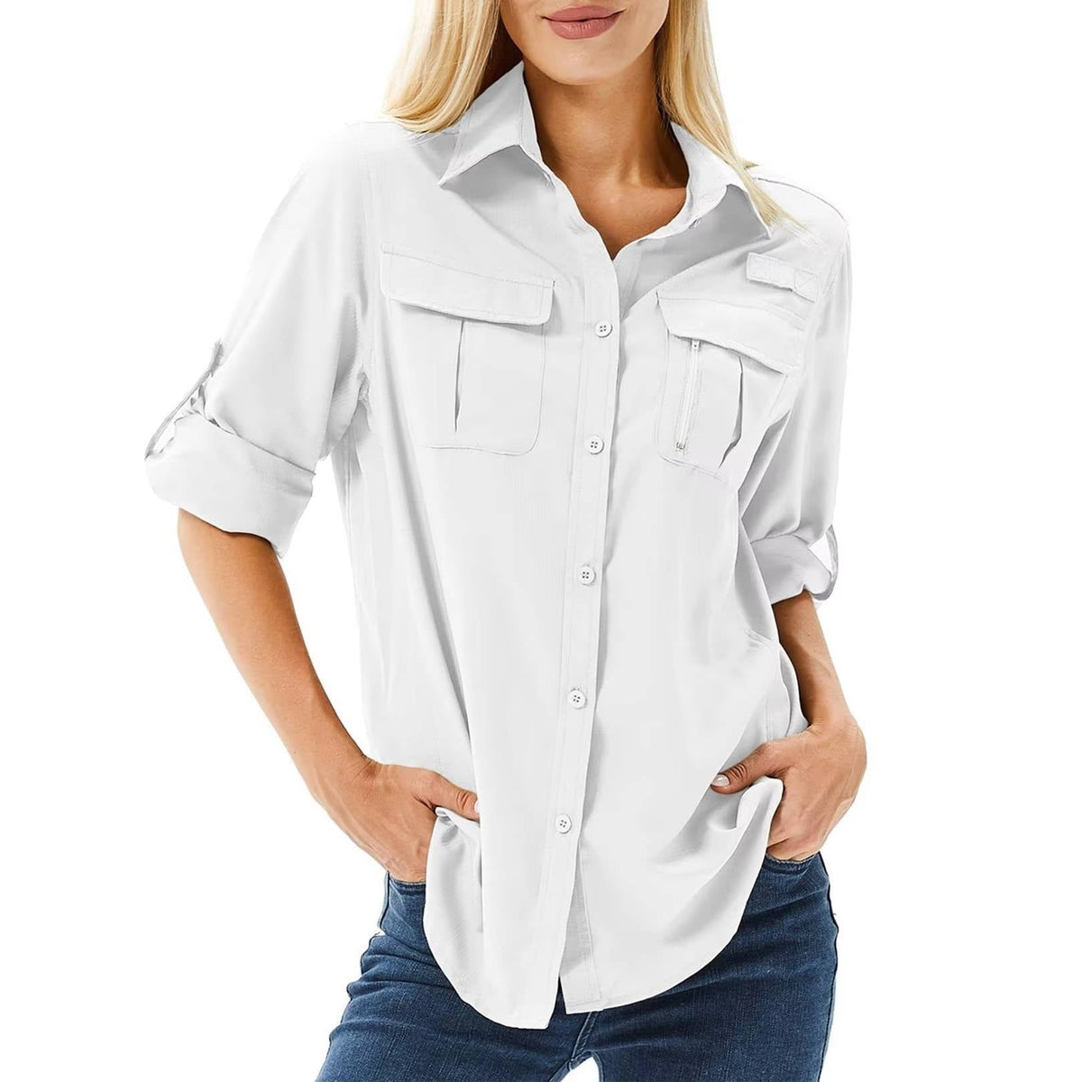 Esther | Camisa de Manga Larga Mujer Bolsillos Funcionales