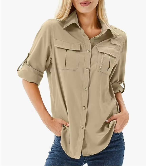 Esther | Camisa de Manga Larga Mujer Bolsillos Funcionales
