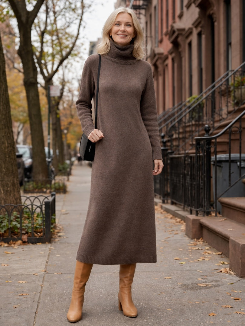 Nuvara | Esther | Vestido de Invierno de Punto Mujer Cuello Alto Manga Larga