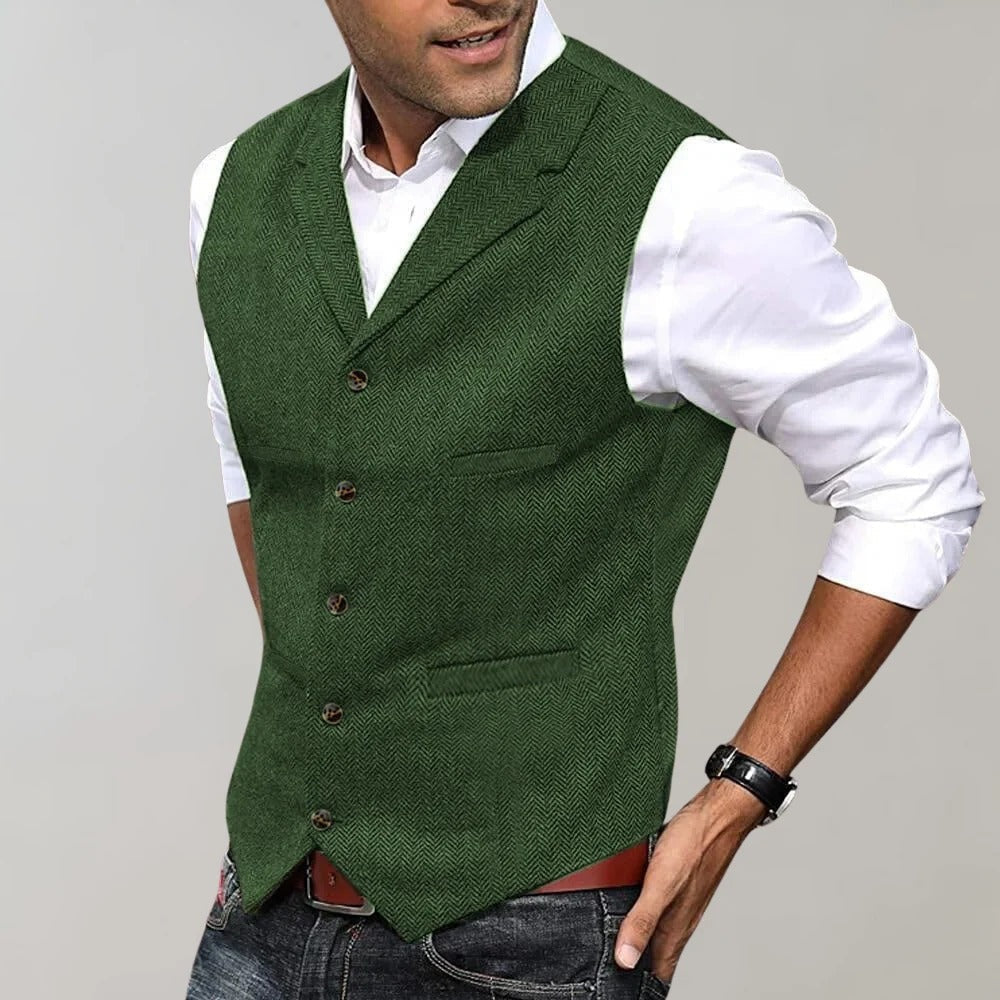 Nuvara | Fernando | Chaleco de Tweed Espiga Hombre Cuello Solapa Botones