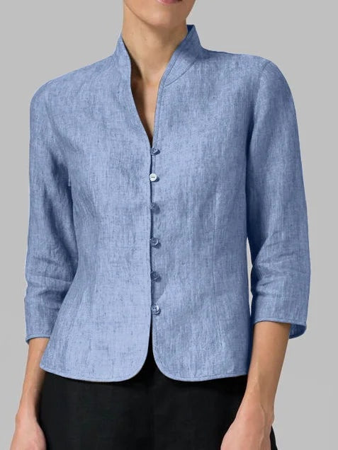 Gema | Blusa de Lino Mujer Cuello Mao Manga 3/4