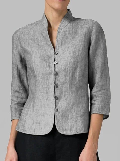 Gema | Blusa de Lino Mujer Cuello Mao Manga 3/4