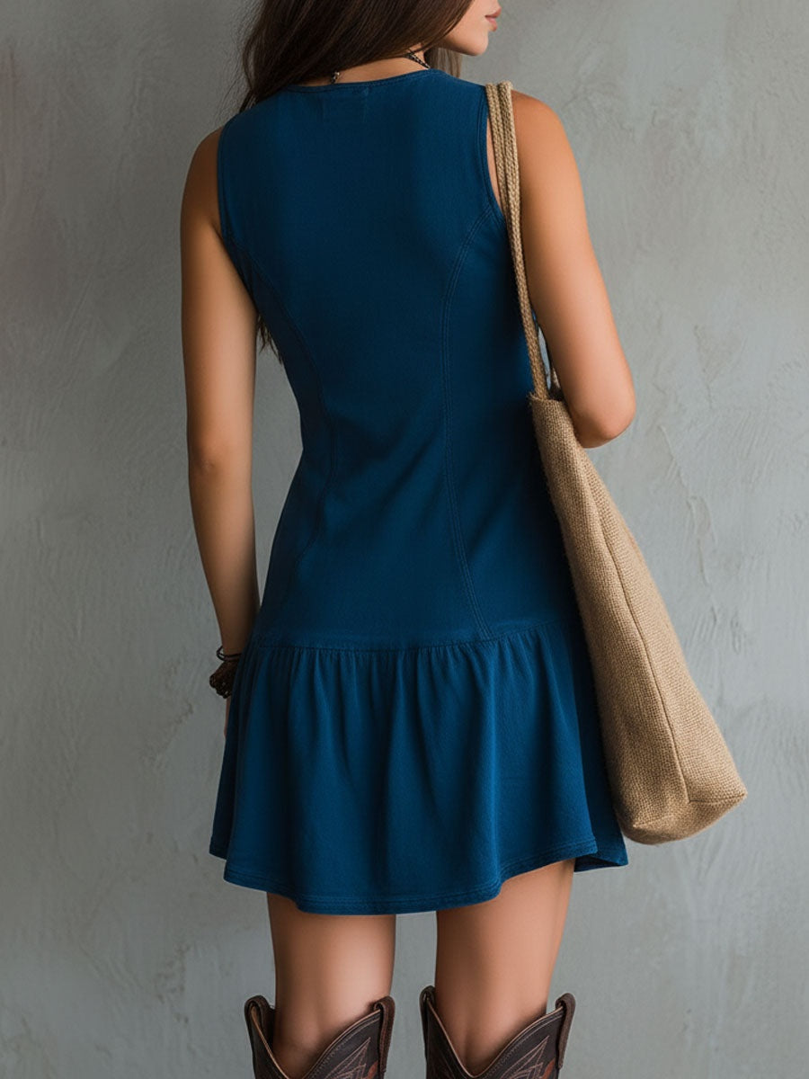 Nuvara | Gema | Vestido Corto Boho Mujer Sin Mangas Escote V Botones
