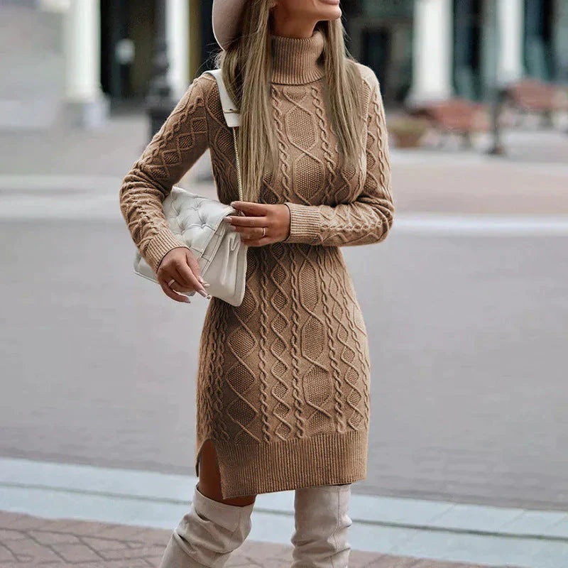 Nuvara | Gema | Vestido de Invierno de Punto Mujer Cuello Alto Manga Larga