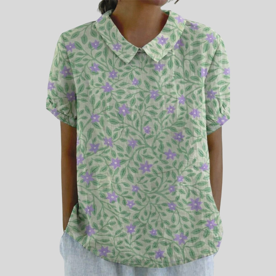 Gloria | Blusa Estampado Floral de Manga Corta Mujer Cuello Clásico