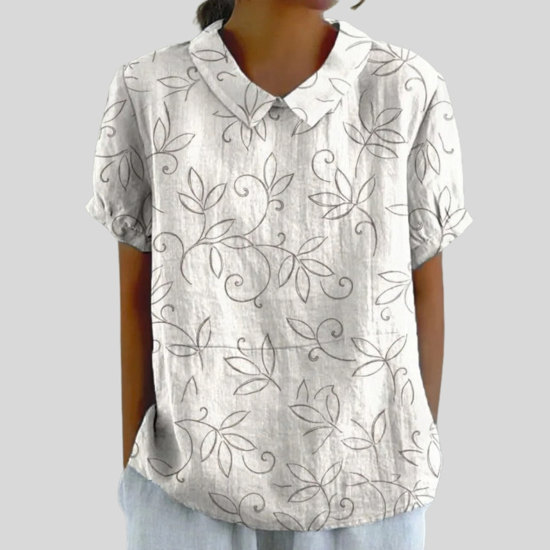 Gloria | Blusa Estampado Floral de Manga Corta Mujer Cuello Clásico