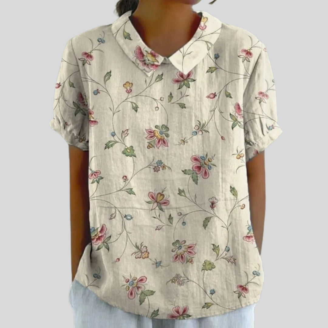 Gloria | Blusa Estampado Floral de Manga Corta Mujer Cuello Clásico