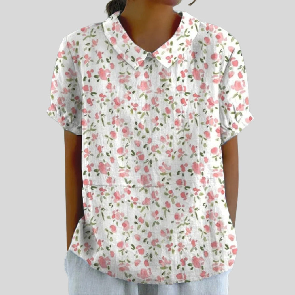 Gloria | Blusa Estampado Floral de Manga Corta Mujer Cuello Clásico