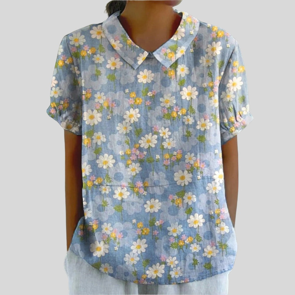 Gloria | Blusa Estampado Floral de Manga Corta Mujer Cuello Clásico