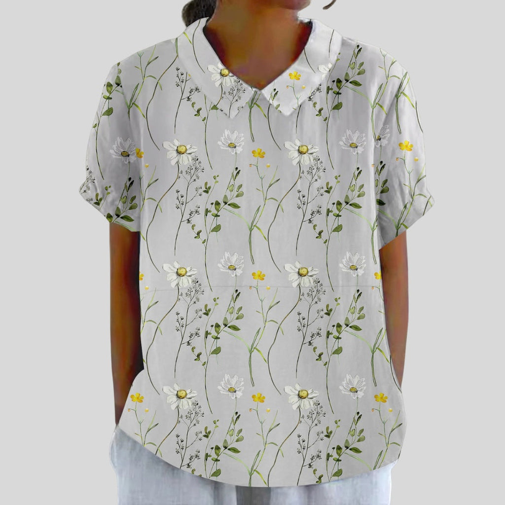 Gloria | Blusa Estampado Floral de Manga Corta Mujer Cuello Clásico