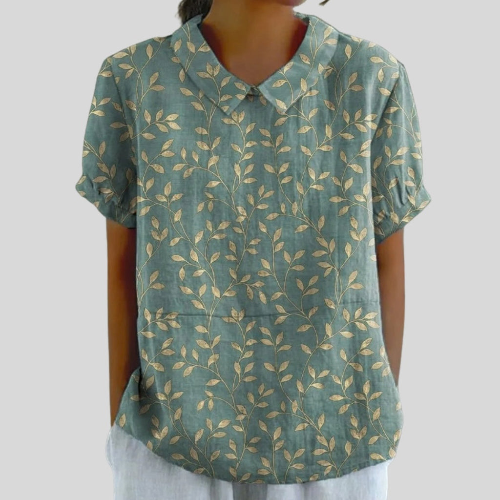 Gloria | Blusa Estampado Floral de Manga Corta Mujer Cuello Clásico