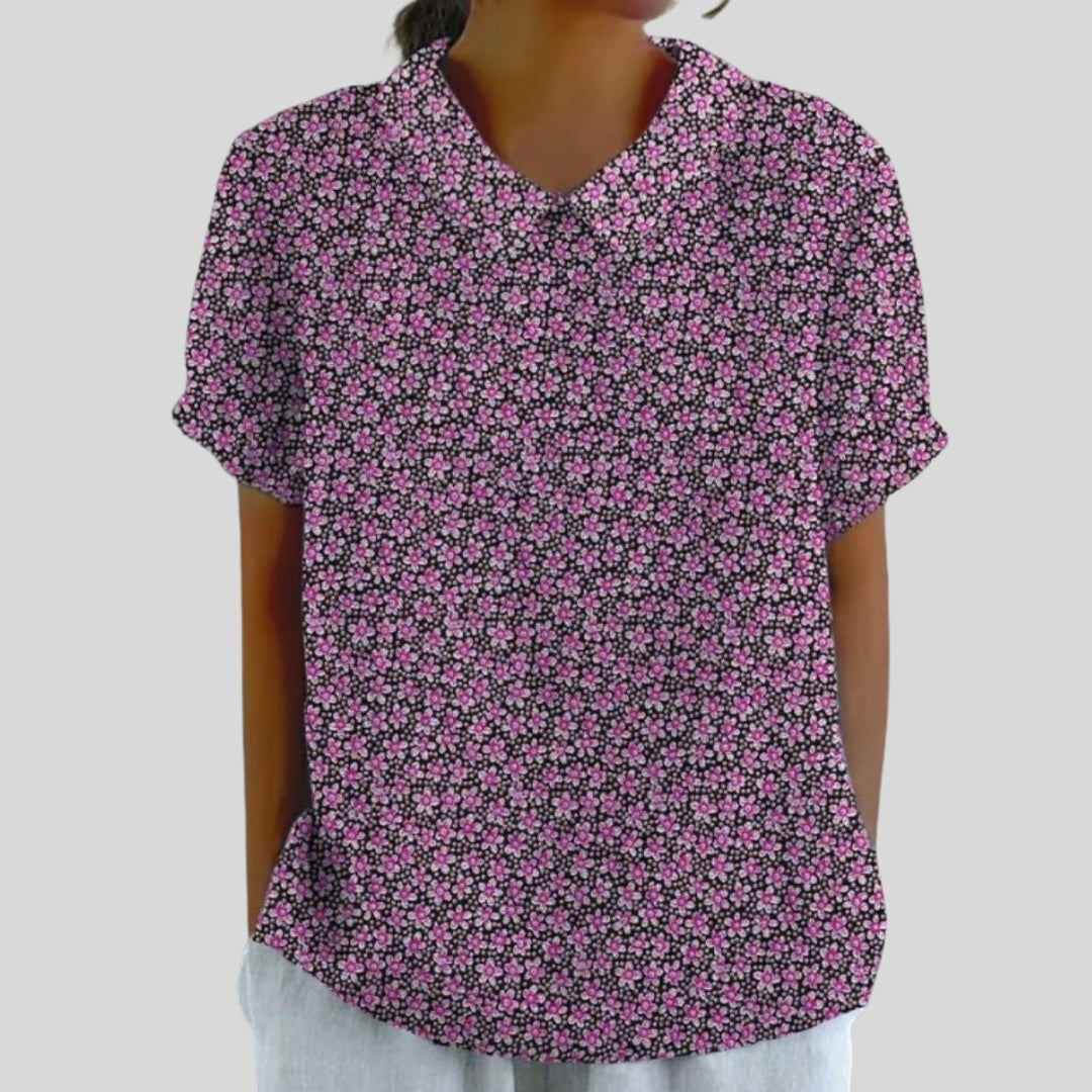 Gloria | Blusa Estampado Floral de Manga Corta Mujer Cuello Clásico