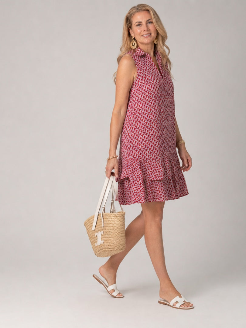 Nuvara | Gloria | Vestido Corto Camisero Estampado Sin Mangas Mujer Volante Bajo