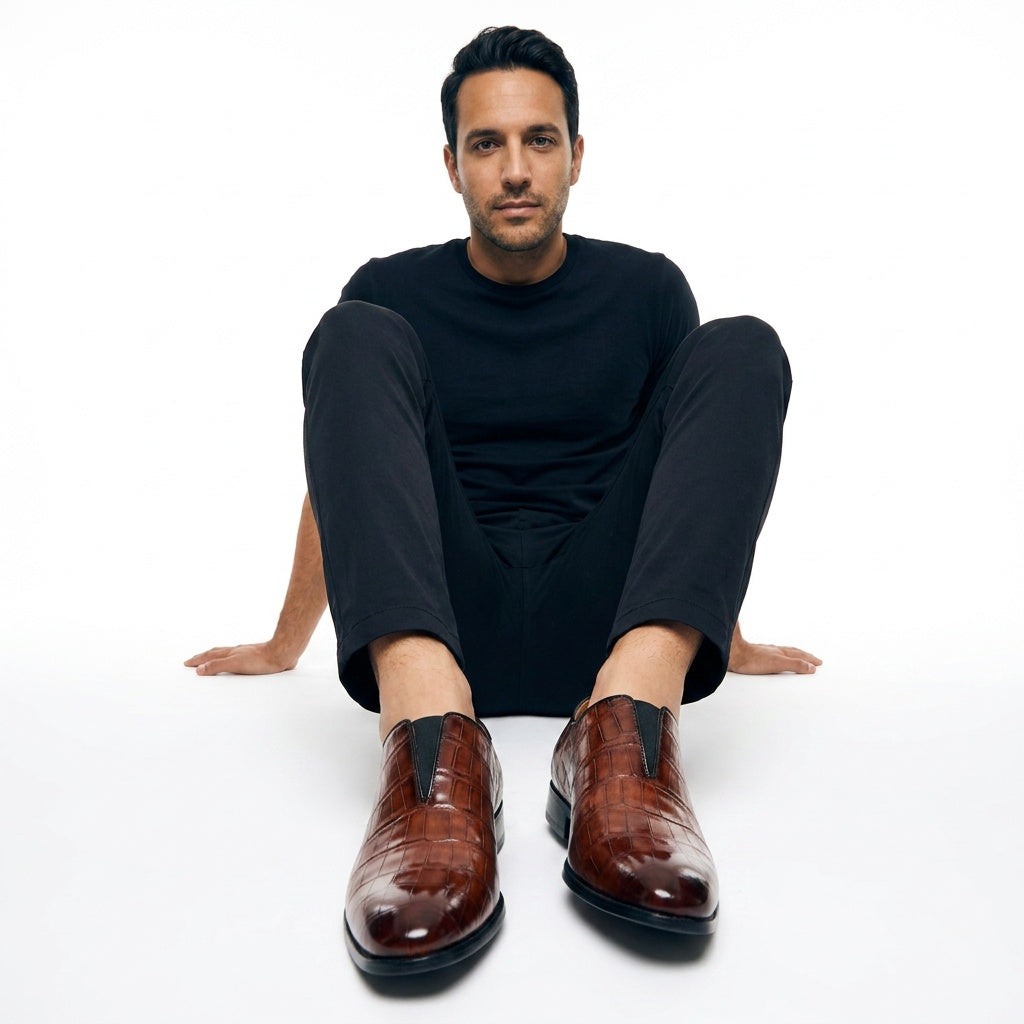 Gonzalo | Mocasines de Cuero Textura Cocodrilo Hombre Slip-On