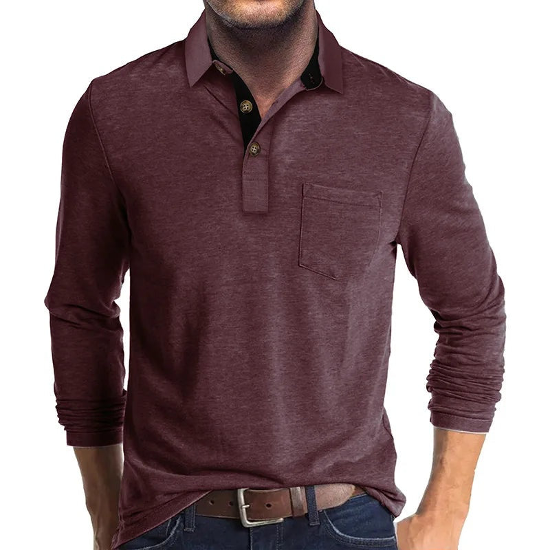 Guillermo | Polo de Manga Larga Hombre Cuello Solapa Bolsillo