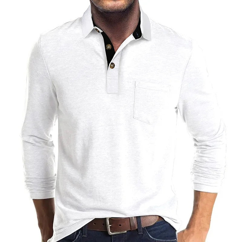 Guillermo | Polo de Manga Larga Hombre Cuello Solapa Bolsillo