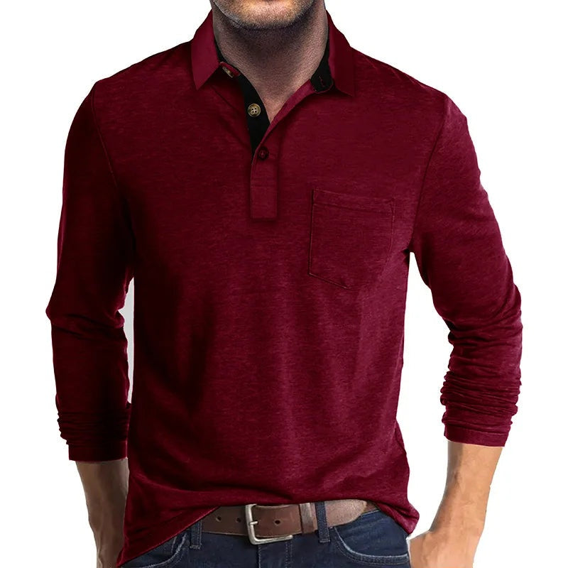 Guillermo | Polo de Manga Larga Hombre Cuello Solapa Bolsillo