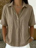 Inés | Blusa de Lino Manga Corta Mujer Cuello Polo Botones