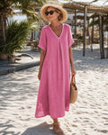 Nuvara | Inés | Vestido Largo de Verano Casual Mujer Escote V Manga Corta