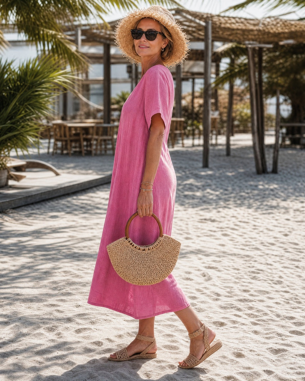 Nuvara | Inés | Vestido Largo de Verano Casual Mujer Escote V Manga Corta