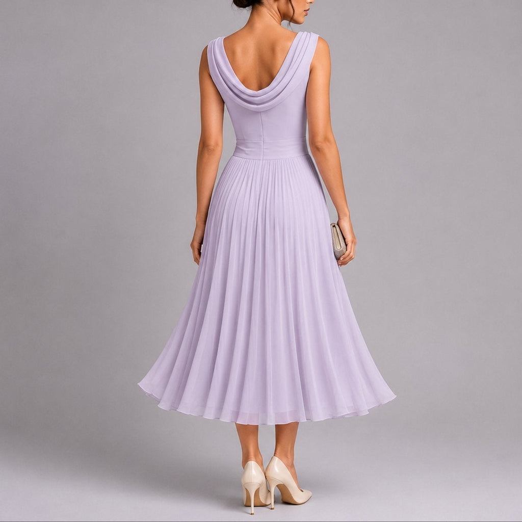 Nuvara | Irene | Vestido Midi Plisado de Invitada Otoño Mujer Sin Mangas