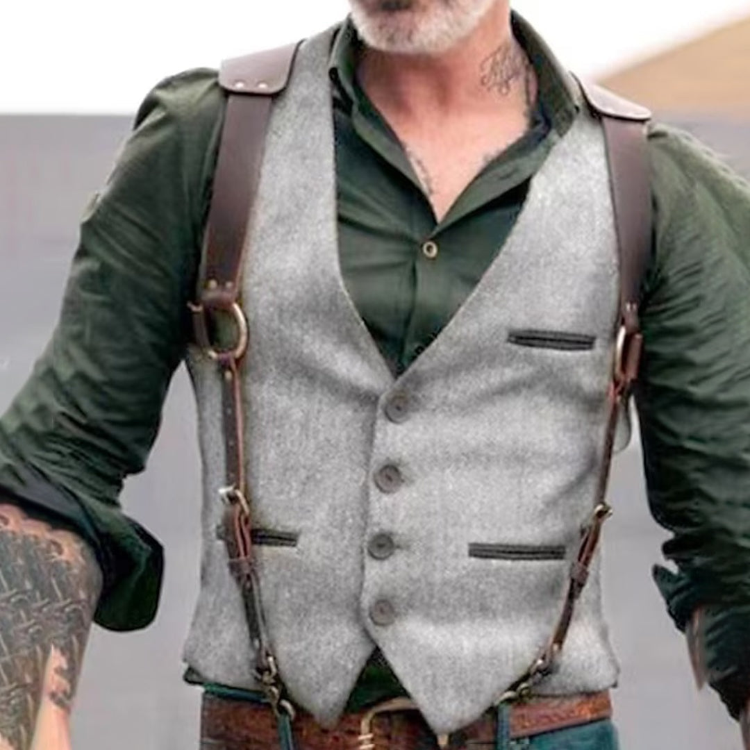 Nuvara | Iván | Chaleco de Tweed Hombre Corte Ajustado Botones