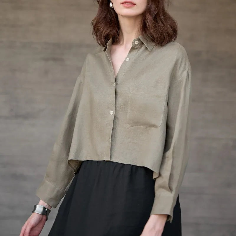 Jimena | Camisa de Lino Cropped Mujer Manga Larga Oversize