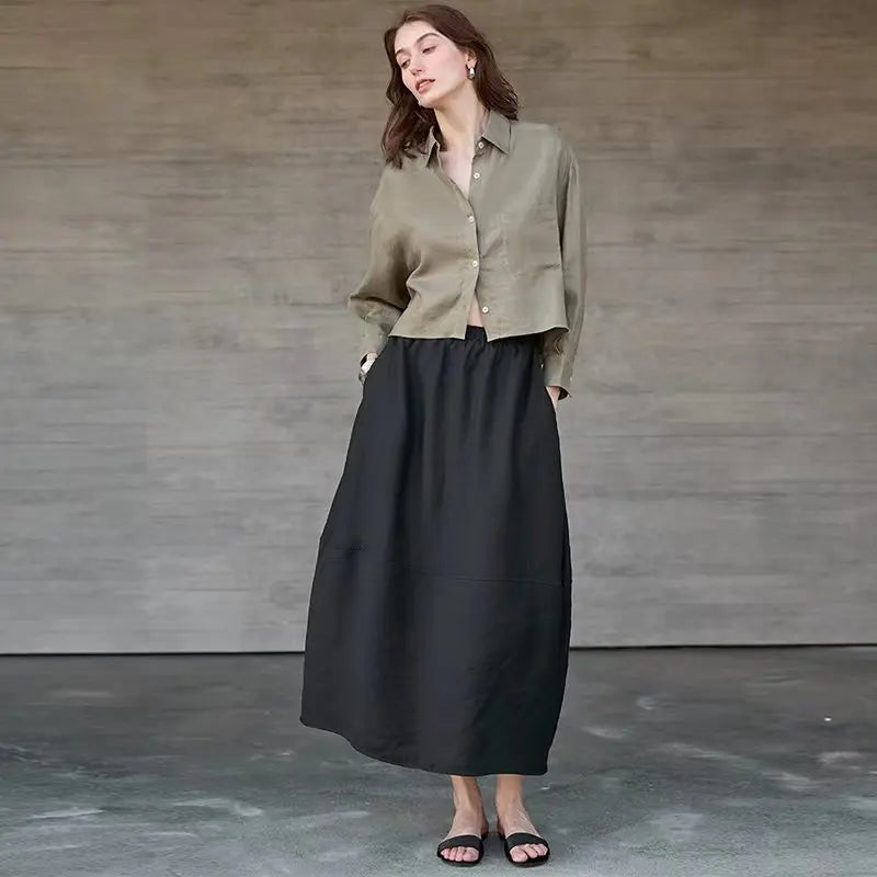 Jimena | Camisa de Lino Cropped Mujer Manga Larga Oversize