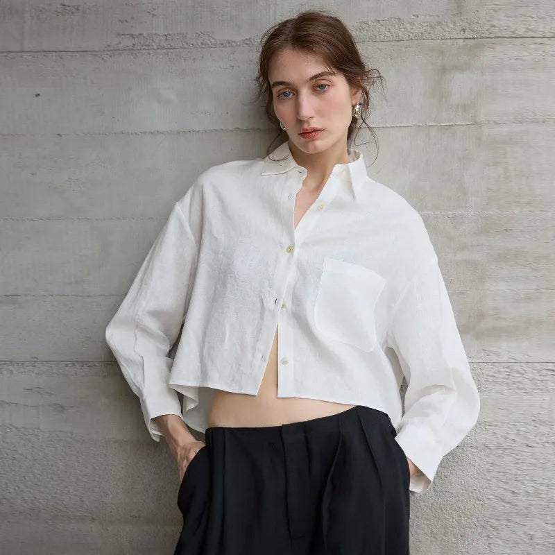 Jimena | Camisa de Lino Cropped Mujer Manga Larga Oversize