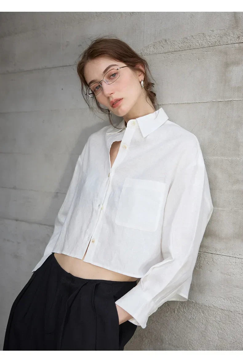 Jimena | Camisa de Lino Cropped Mujer Manga Larga Oversize