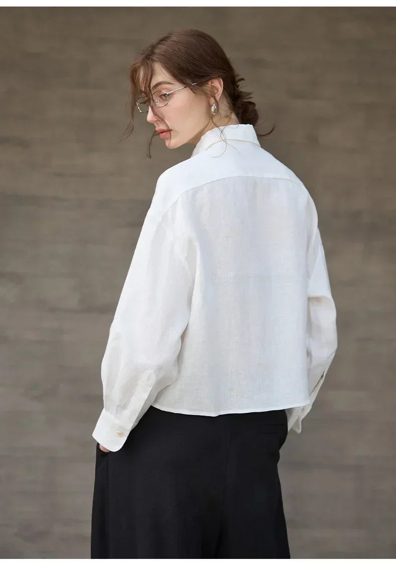Jimena | Camisa de Lino Cropped Mujer Manga Larga Oversize