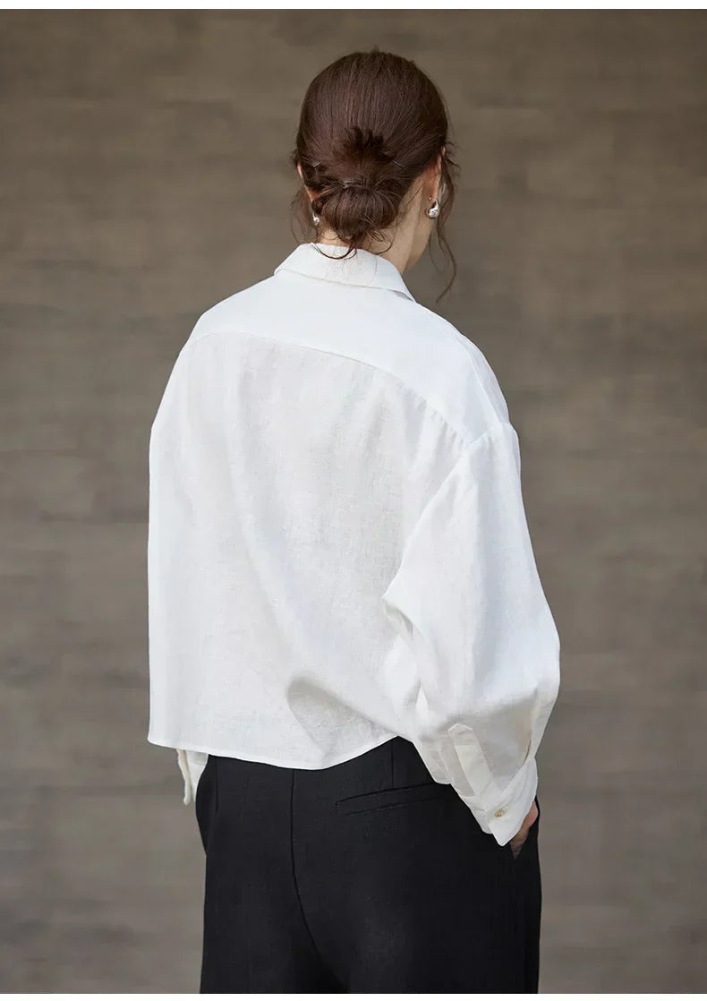 Jimena | Camisa de Lino Cropped Mujer Manga Larga Oversize