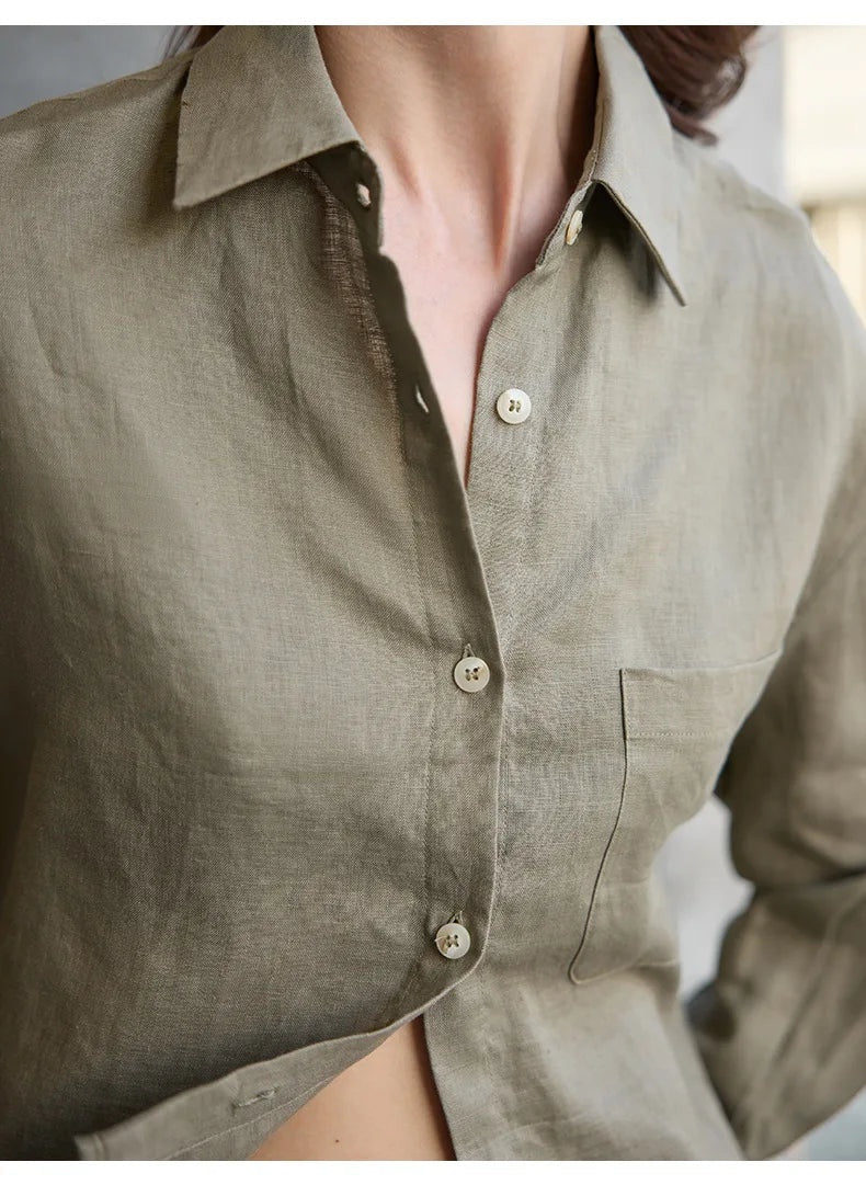 Jimena | Camisa de Lino Cropped Mujer Manga Larga Oversize