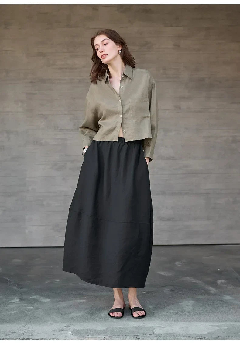 Jimena | Camisa de Lino Cropped Mujer Manga Larga Oversize