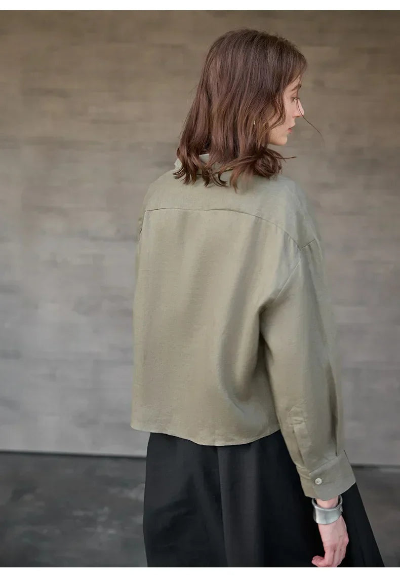 Jimena | Camisa de Lino Cropped Mujer Manga Larga Oversize